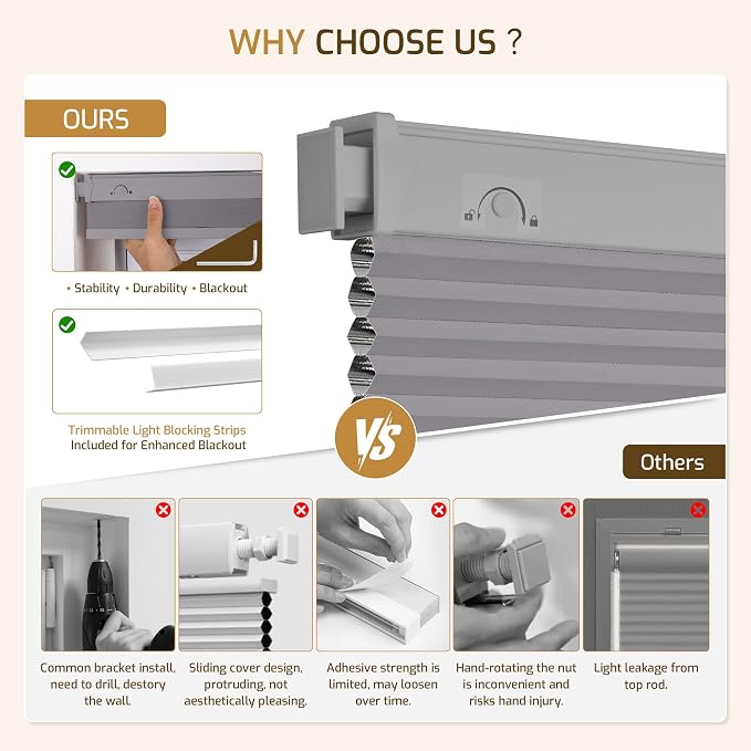 Grandekor No Drill No Tools Cordless Cellular Shades, UV Protection Privacy No - Image 5