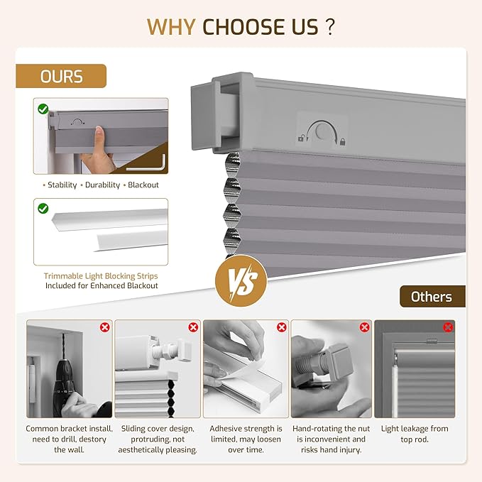 Grandekor No Drill No Tools Cordless Cellular Shades, UV Protection Privacy No - Image 5