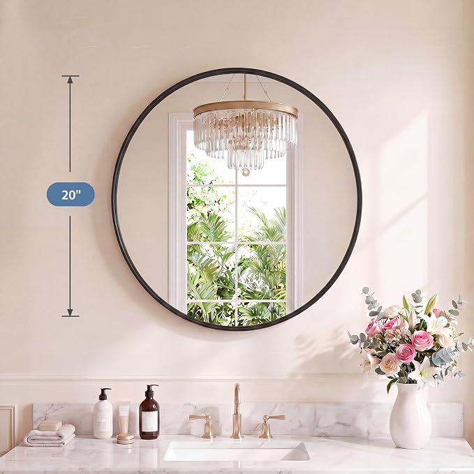 DUMOS 20-Inch Round Wall Mirror, Bathroom Wall Circle Mirror - Image 2
