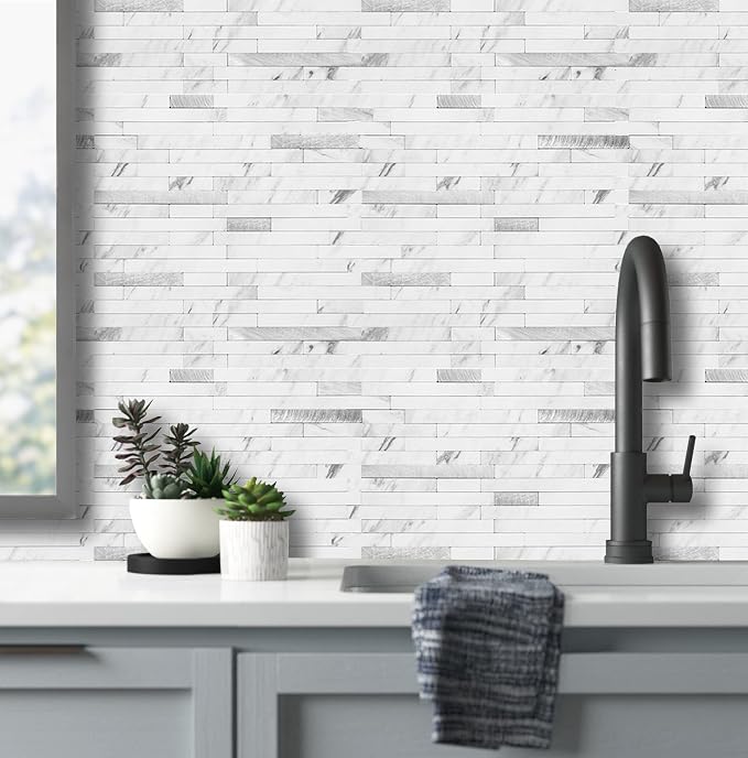 AULIGET Faux Stone Peel and Stick Backsplash, PVC Mixed Metal Wall Tiles Stick - Image 8