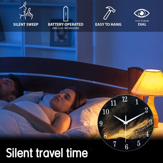 Black and Gold Modern Wall Clocks Battery Operated 12 Inch Silent Wall Clock - Image 3