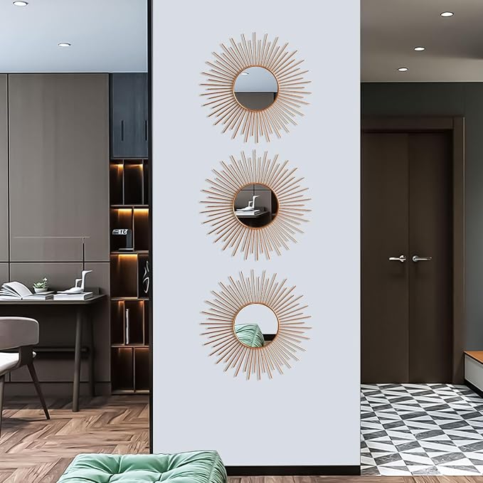 3 Pack Metal Mirrors for Wall Sunburst Wall Mirrors Home Décor Decorative - Image 7