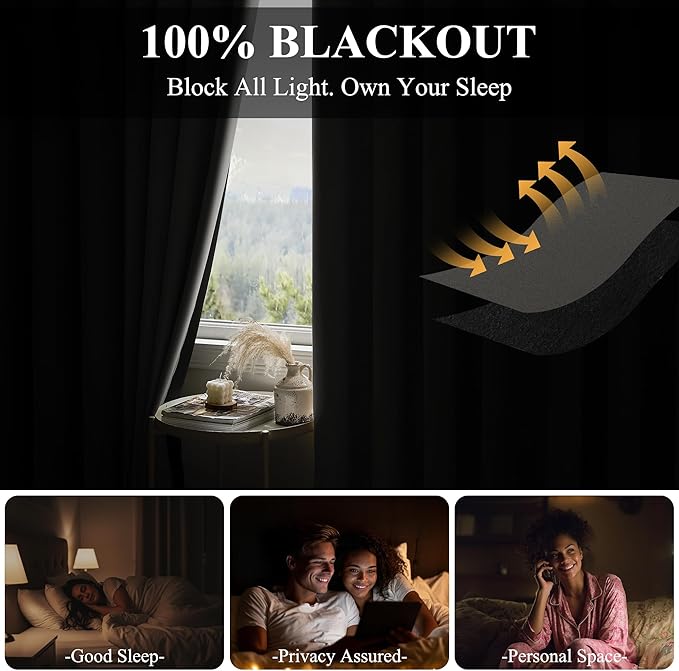 RYB HOME 100% Blackout Room Divider Curtain Panel, Thermal Insulated & Privacy - Image 3