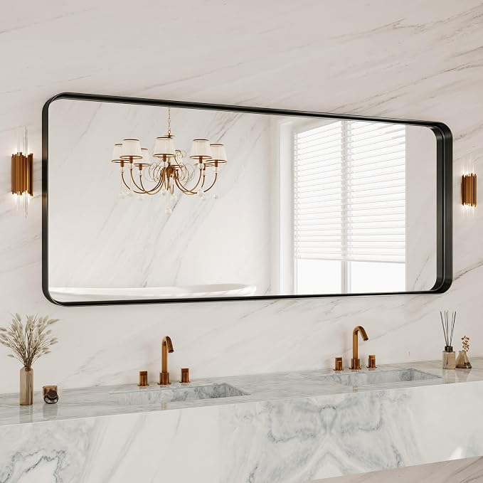72 x 30 Inch Black Metal Framed Bathroom Mirror by MYSUNORIA