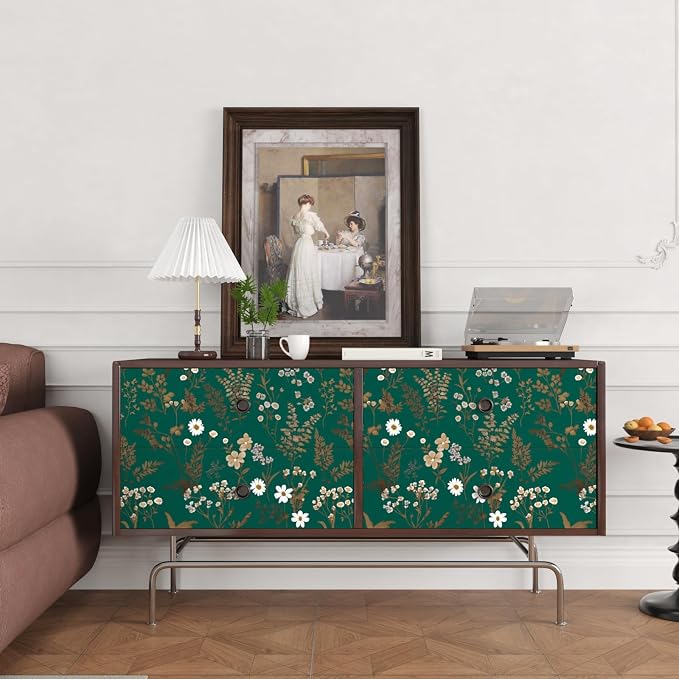 Laatse Dark Floral Wallpaper Peel and Stick 17.5in x 118in Vintage Green Gold - Image 6