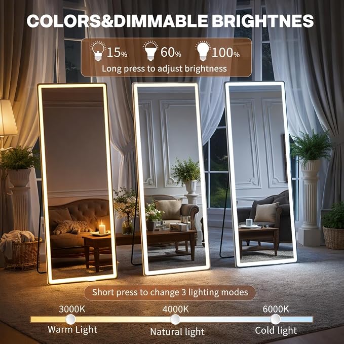 Full Length Mirror with Lights, Full Body Dressing Standing Mirrors with - Image 4