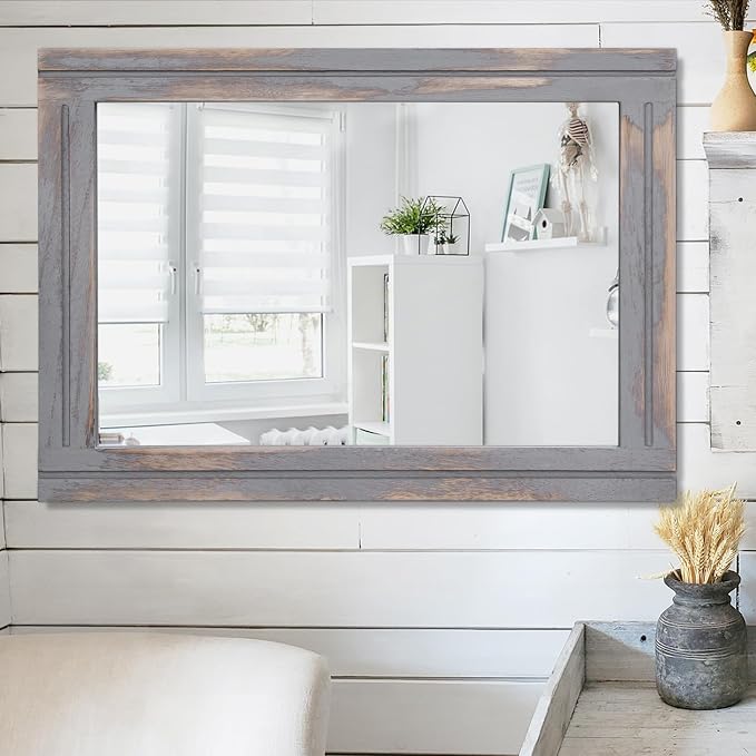 AAZZKANG Wood Framed Mirror Rectangular Rustic Wall Mirrors Decorative Large - Image 5