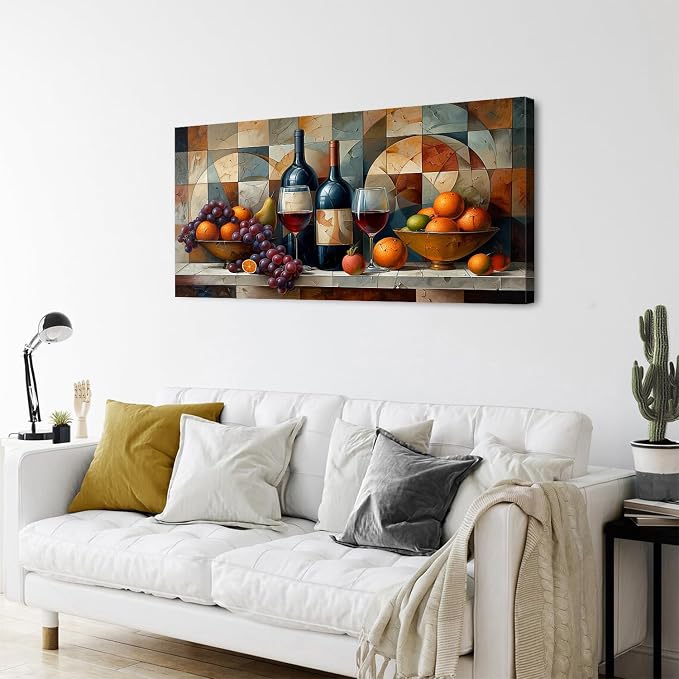 AIYISU Abstract Kitchen Wall Art Geometric Wall Decor Red Wine Glass Fruits - Image 7