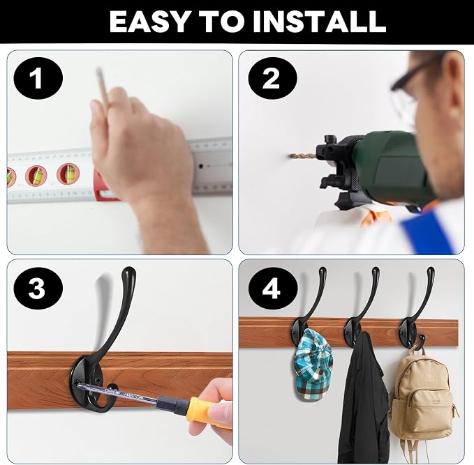 Wall Hooks for Hanging, 20-Pcs Heavy Duty Metal Coat Hooks, for Living Room - Image 7