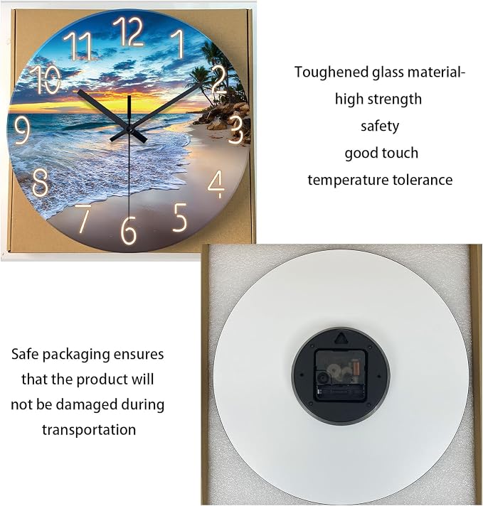 Beach Clocks Wall Decor Glass Modern Coastal Wall Clock Silent Non Ticking Blue - Image 6