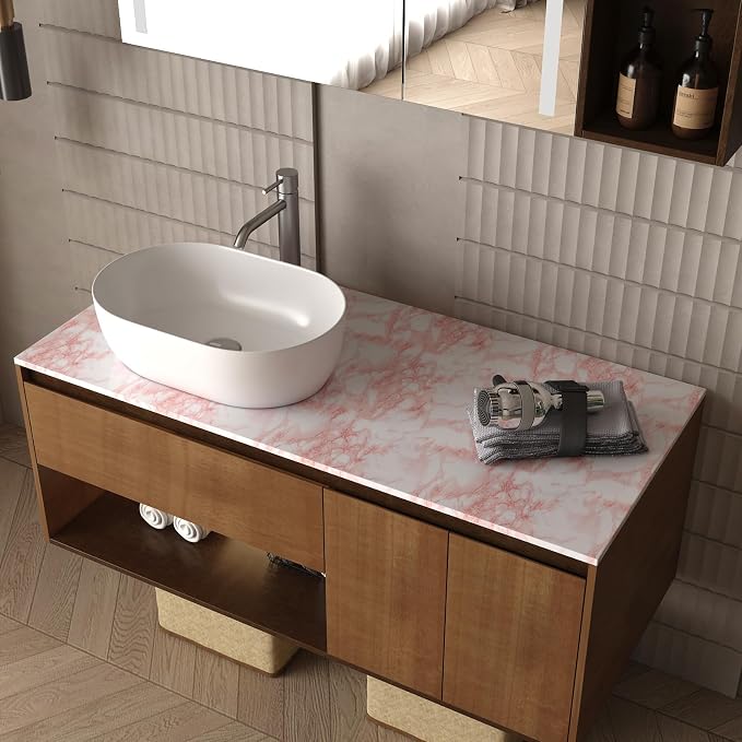 Extra Wide Marble Contact Paper Granite Peel and Stick Wallpaper Pink Glossy - Image 5