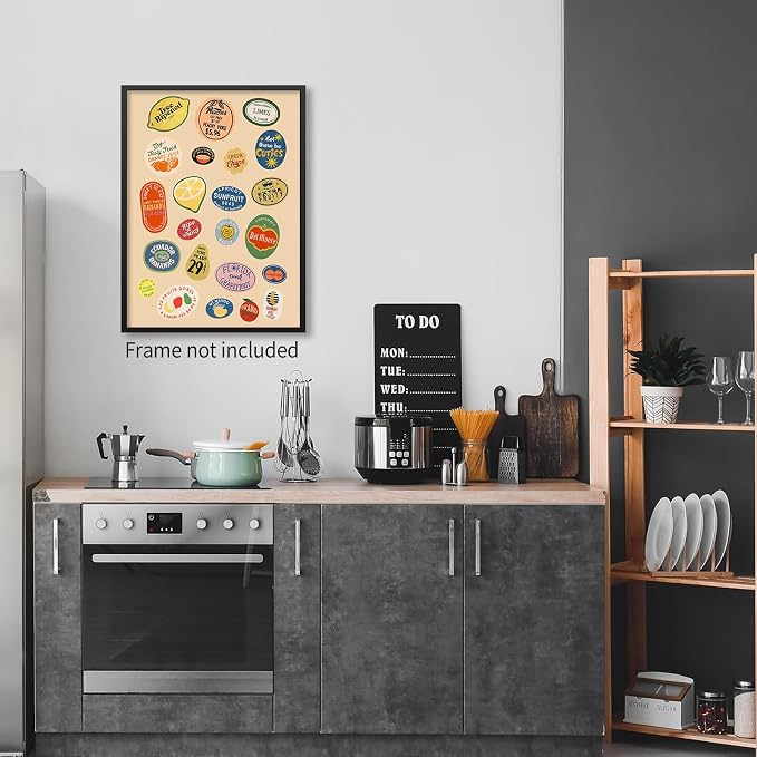 PDFI Trendy Kitchen Canvas Wall Art Vintage Fruit Market Pictures Prints Retro - Image 4