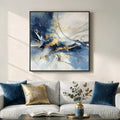 Framed Abstract Wall Art, Modern Blue White Gold Canvas Prints Artwork by Cuspin