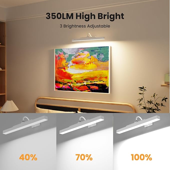 Picture Light with Remote - 16in White Rechargeable Battery Wall Light - Image 4