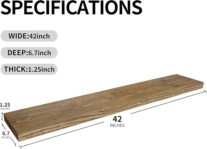 BGMG Wood Floating Shelves for Wall 42 inch Set of 2, Dark Walnut Floating - Image 3