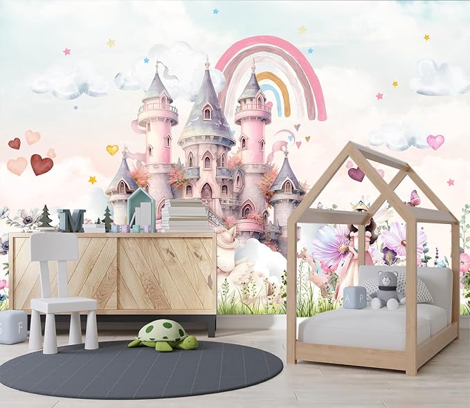 XMPMBM-Pink Cartoon Citadel Nursery Room Fabric Wallpaper Girls Bedroom Wall - Image 3