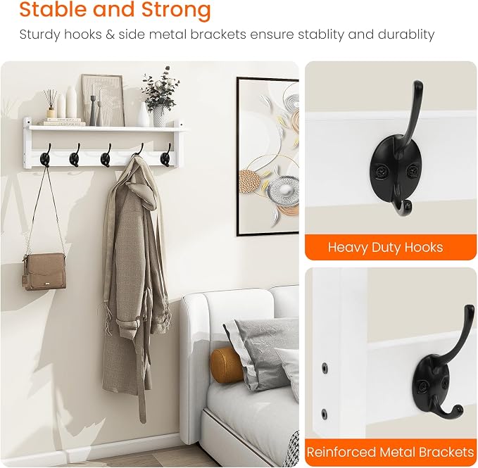 Homode Coat Rack with Shelf Wall Mount, 24 Inch Long Wall Shelf with Hooks - Image 4