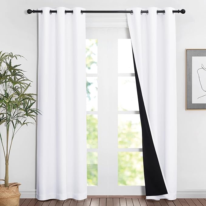 NICETOWN White Blackout Curtains 80 inches Long, 2 Pieces, Full Light Blocking - Image 2