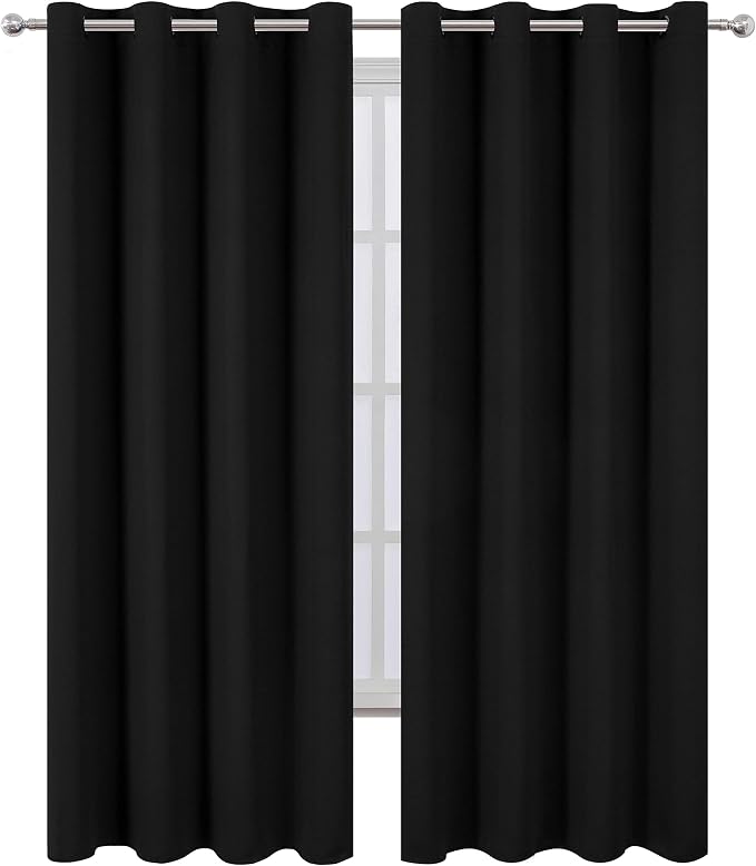 LEMOMO Blackout Curtains 52 x 108 inch/Black Curtains Set of 2 Panels/Thermal - Image 2
