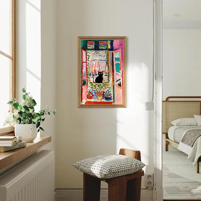 Fantasy Artists Henri Matisse Cat Wall Art, Framed Open Window Black Cat Canvas - Image 2
