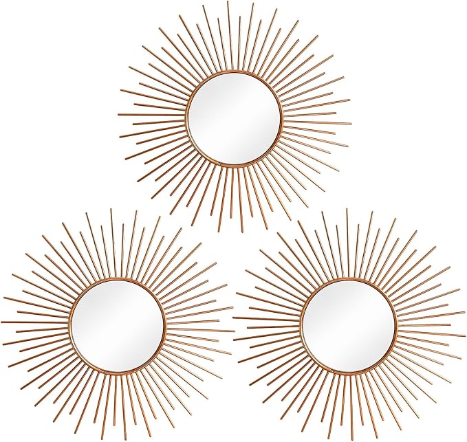 3 Pack Metal Mirrors for Wall Sunburst Wall Mirrors Home Décor Decorative by Uaussi