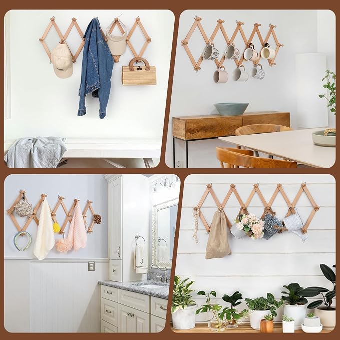 SCUNDA Wall Rack with 16 Hooks, Wooden Wall Expandable Coat Rack - Image 4