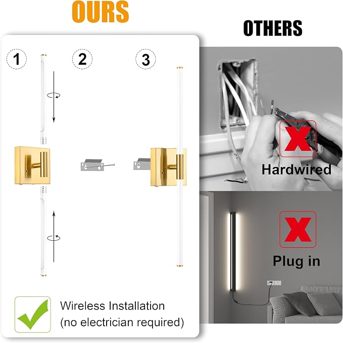 Morauroral 30 Inch White Gold Battery Operated Wall Sconces Set of 2, Dimmable - Image 4