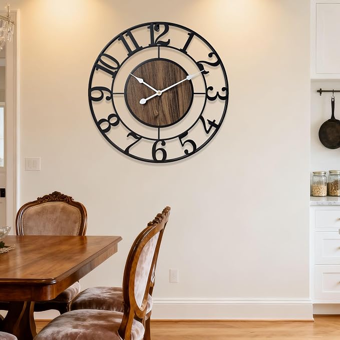 Large Metal Wall Clock, 30 Inch Retro Decorative Silent, Non Ticking, Battery - Image 4