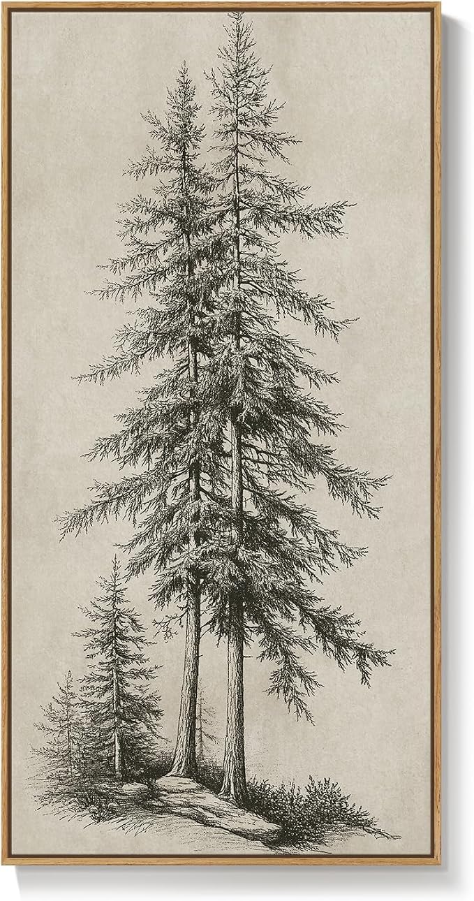 Framed Vertical Vintage Sketch Tree Living Room Wall Art, Large Black Beige - Image 9