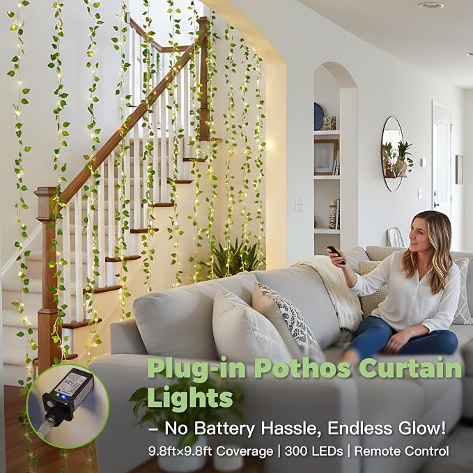 suddus 300 LED Vines with Lights Plug in, 9.8ft x 9.8ft Fairy Lights with Vines - Image 2