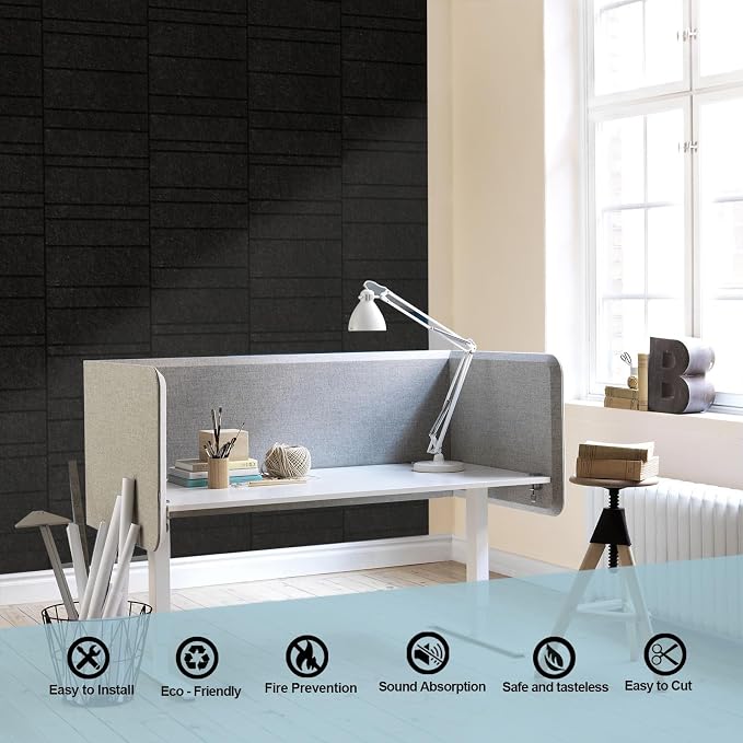 Acoustic Wall Panels – 8 Pack 31.75"x15.75" Thick Black Striped Groove Sound - Image 4