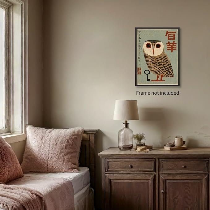 Heltrappe Vintage Japanese Canvas Wall Art Owl Poster Mid Century Animal Print - Image 4