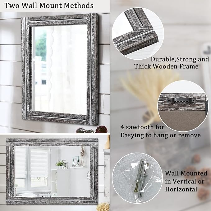 AAZZKANG Rustic Mirror Large Wood Framed Wall Mirror 70 x 50cm Rectangle - Image 3