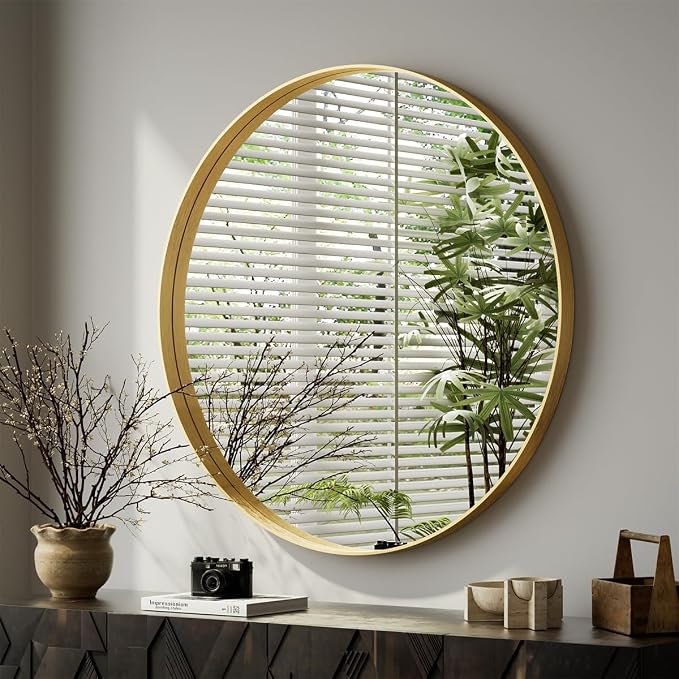 VooBang 24 inch Round Bathroom Mirror, Living Room, Hanging or Leaning - Image 4