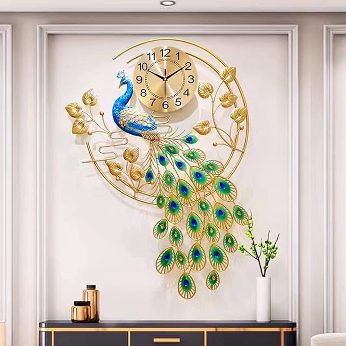 36.6 Inch Large Peacock Wall Clock Non-Ticking Silent, Creative Decorative - Image 8