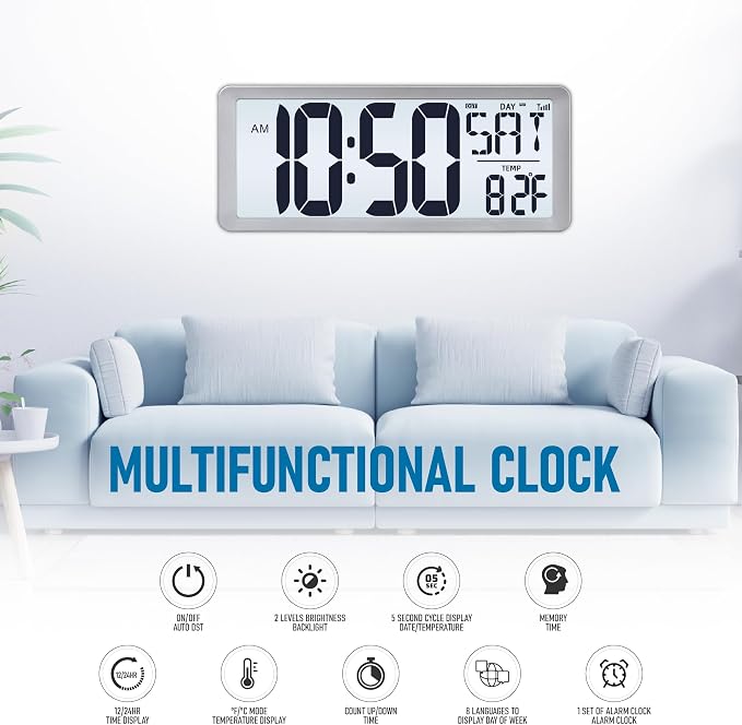 TXL Silver Large Digital Wall Clock - Image 2