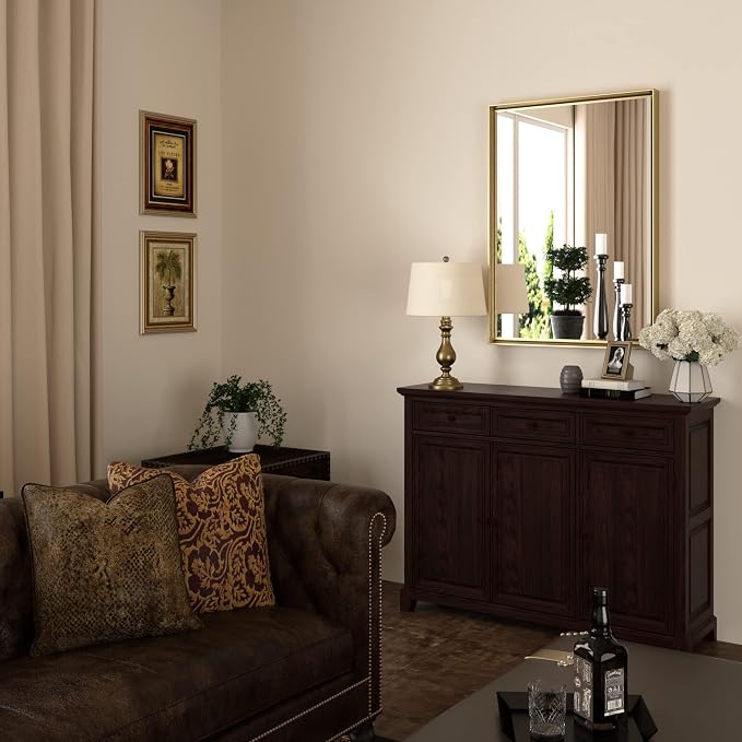 Gold Bathroom Mirror, 22x30 Brushed Gold Bathroom Mirror Beveled Edge, - Image 9