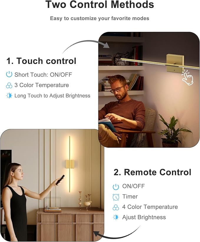 Battery Powered Wall Sconce Set of Two: Gold Wireless Rechargeable Wall Lights - Image 7