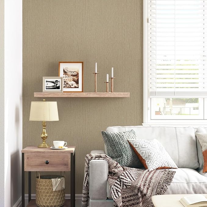 Grasscloth Peel and Stick Wallpaper Beige Brown Textured Wallpaper 15.7inch x - Image 7