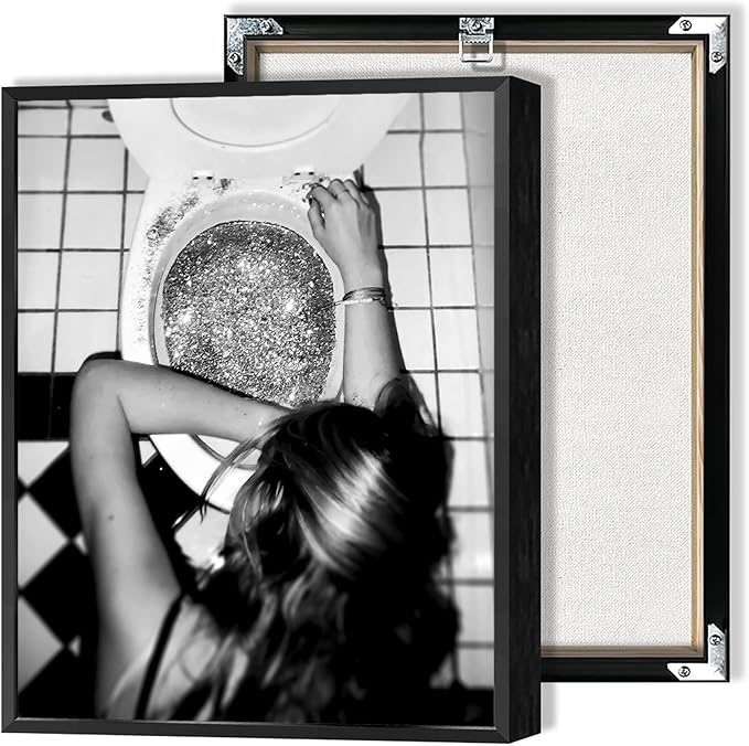 Funny Bathroom Wall Art Black and White posters Bar Disco Party prints painting by Liyark