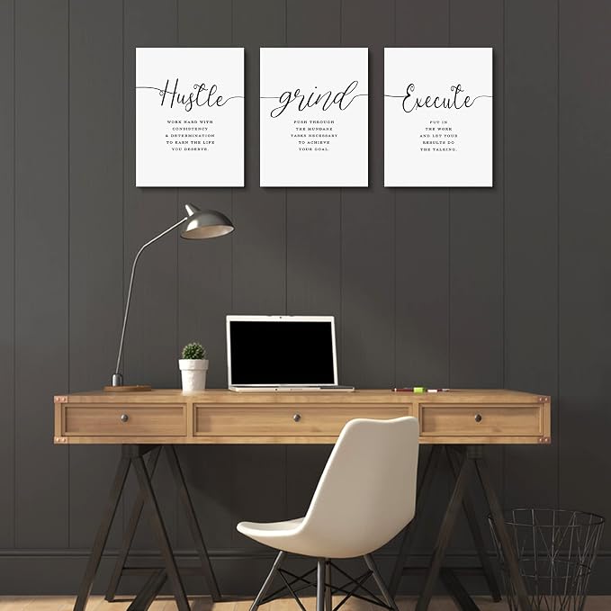 Framed Canvas Wall Art Grind Hustle Quote Poster, Office Wall Art, Positive - Image 3
