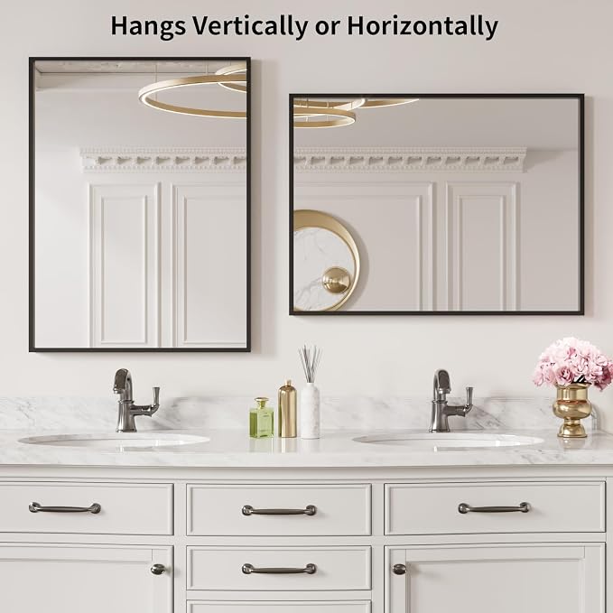 LOAAO 24"X32" Black Rectangle Bathroom Mirror Wall, Matte Black Aluminum Alloy - Image 3