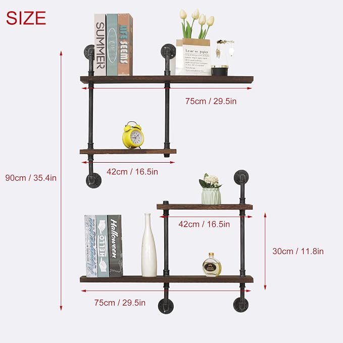 Industrial Pipe Shelving Wall Mounted, Rustic Floating Shelves Wall Shelf Unit - Image 3