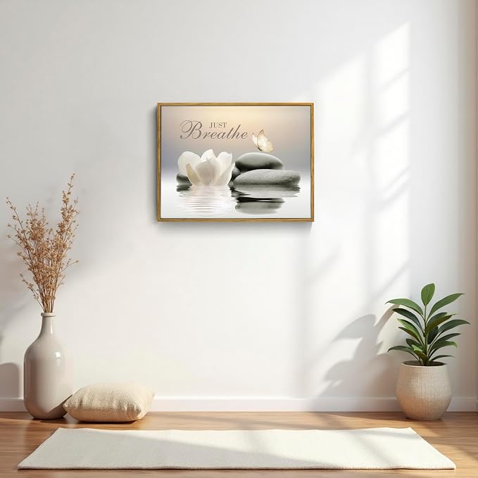 EOBTAIN Zen Framed Wall Art for Living Room, Relaxing Just Breathe Canvas - Image 4