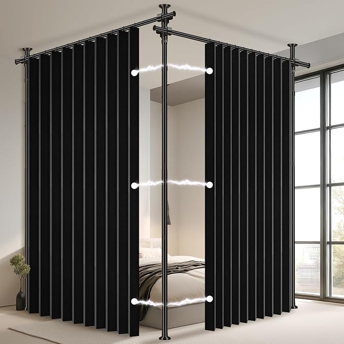 100% Blackout Room Divider Curtains Sets Black 2 Panels W100 x L96in No Drill by AJAZZ