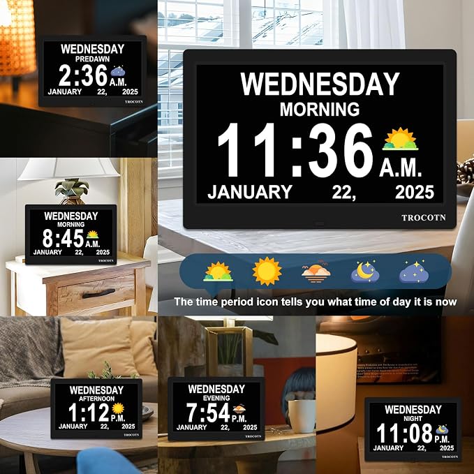 TROCOTN Dementia Clocks, Large Display Calendar Alarm Clock - Image 3