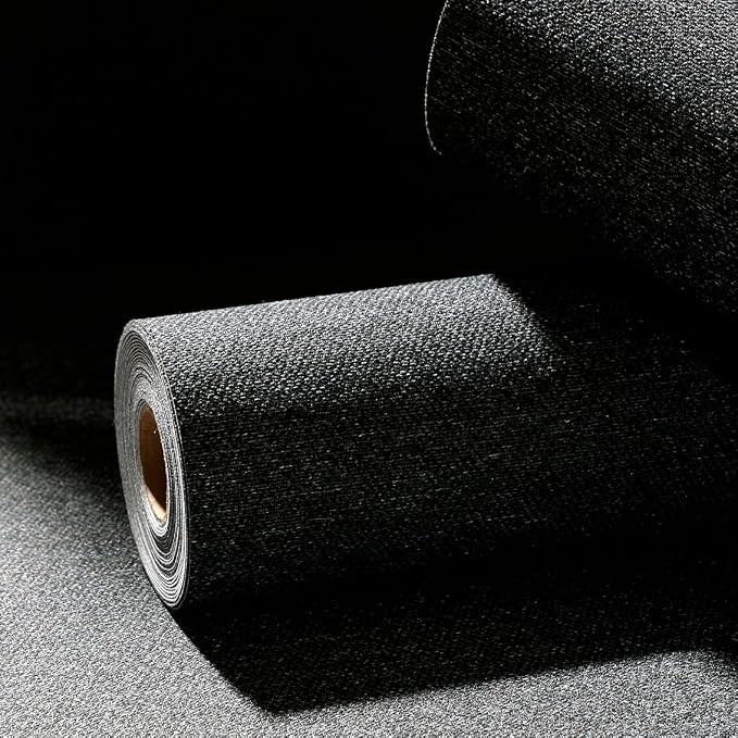 Black Peel and Stick Wallpaper Slight Velvety Feeling Woven Fabric Grasscloth - Image 2
