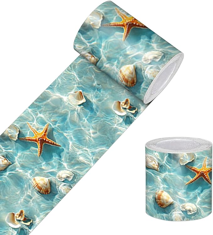 HOMETITUTE Wallpaper Border Peel and Stick Wall Border Coastal Shell Water by HOMETITUTE