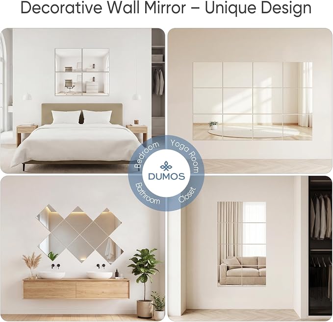 DUMOS 4 Pack Wall Mirror Tiles, Hallway Mirror 14"x12" HD Glass Sheets - Image 4