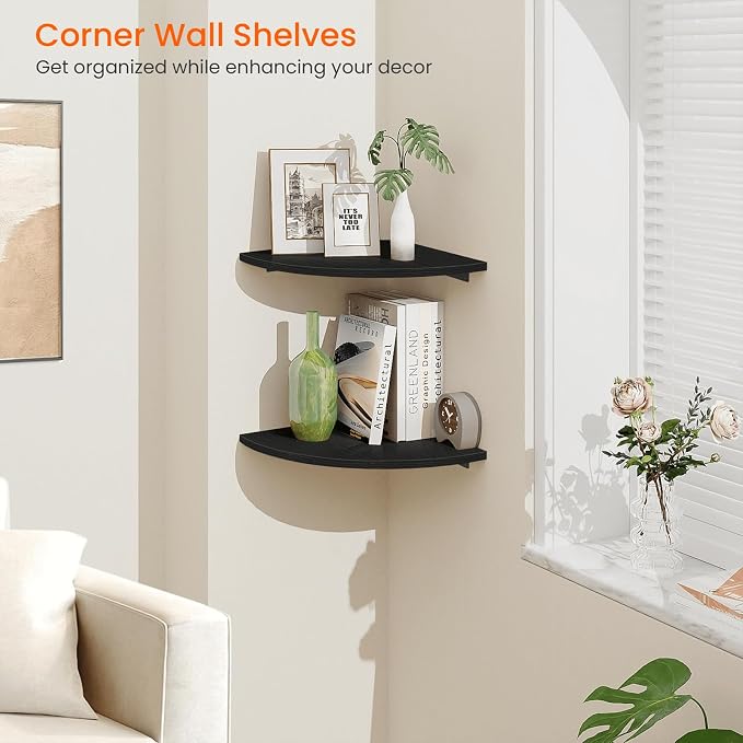 Homode Corner Floating Shelves, 2 Tier Curved Corner Hanging Shelving - Image 6